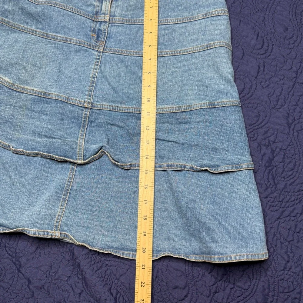 Oscar de la Renta Denim Tiered Ruffle Skirt Light Wash Blue Size 10 Boho Western